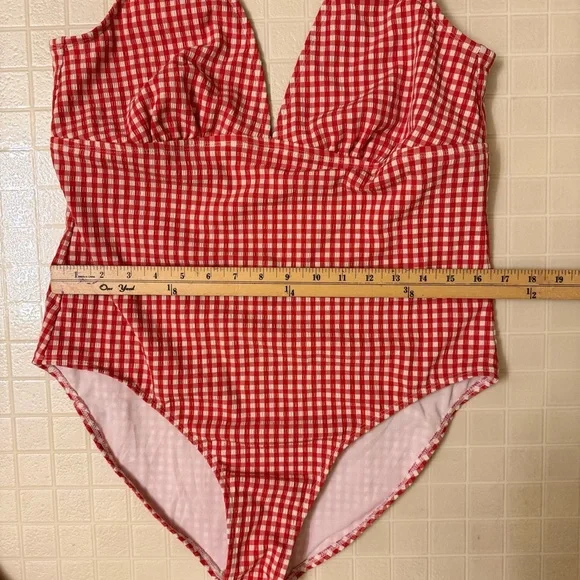Shade & Shore Red Gingham One-Piece Swimsuit Size XL - Picture 4 of 6